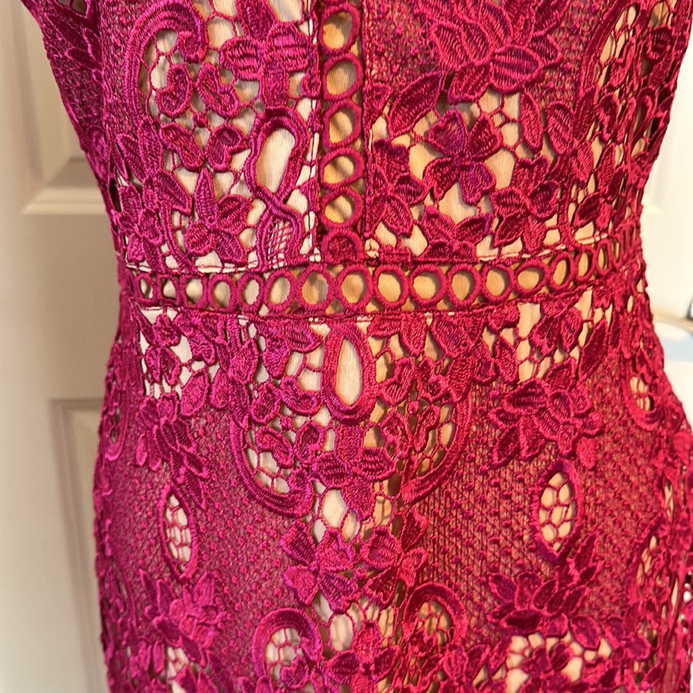 Women's Sleeveless Lace Floral -Cocktail. Knee  Length for Party. Pink.Size L. - Picture 6 of 16
